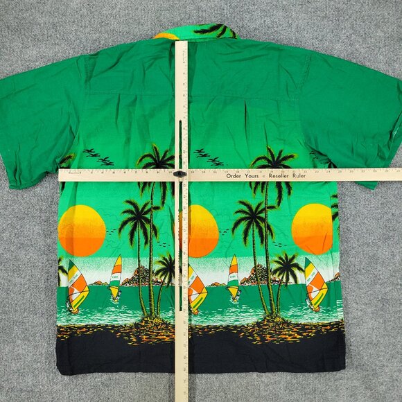 Caribbean Fashions Button Shirt Men 2XL Green AOP Graphic Short Sleeve Pocket - Picture 11 of 14